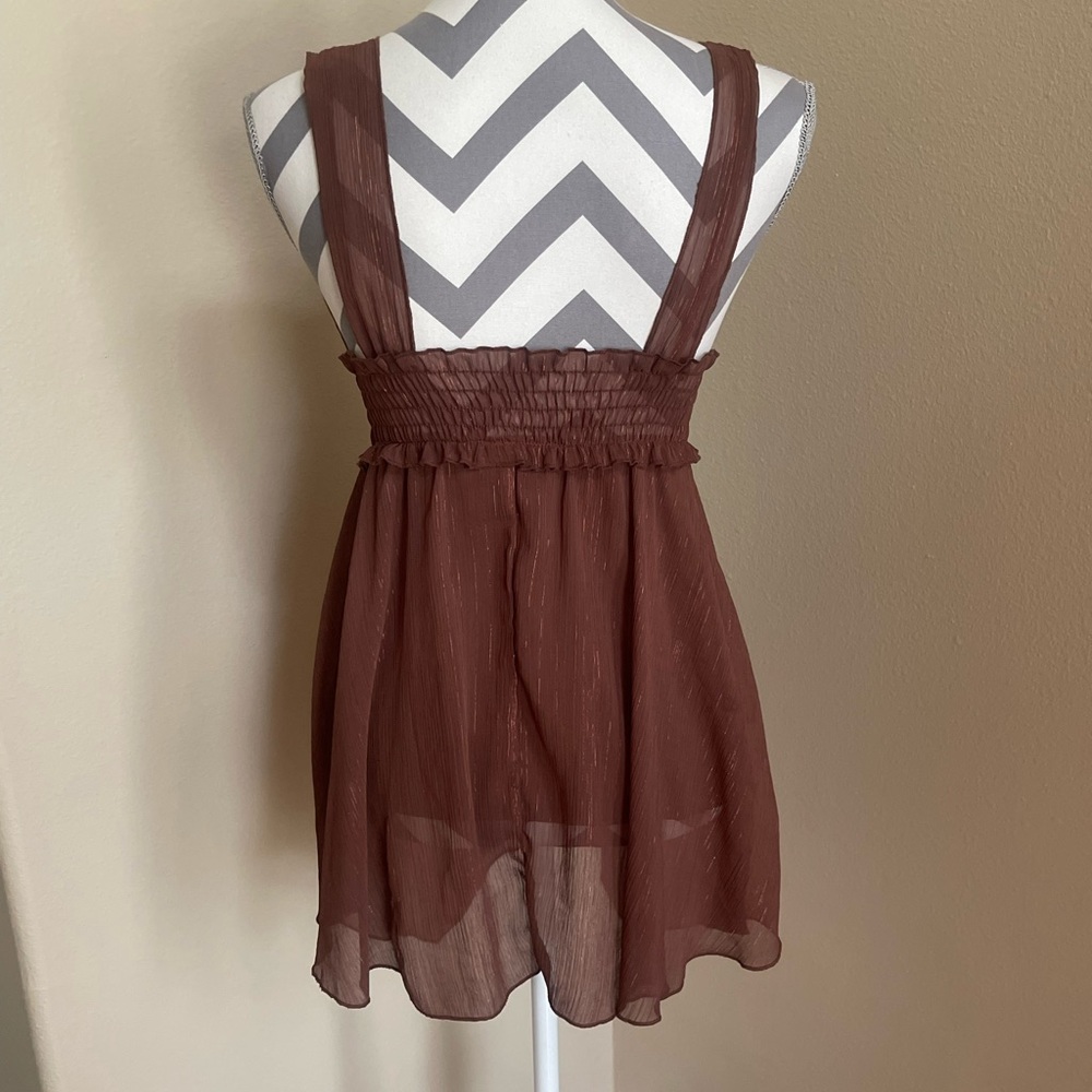 Jordache Brown V-Neck Waist Sleeveless Top w/ Sparkle - Size: Juniors Small - Picture 2 of 5